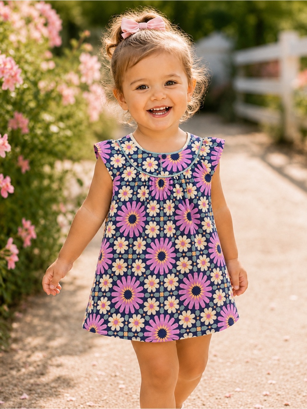 Tea Collection Girls 3T Floral Geometric Cotton Dress Pink Blue Boho